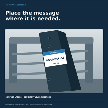 Illustrated gym context showing the your wording label on a smooth panel.