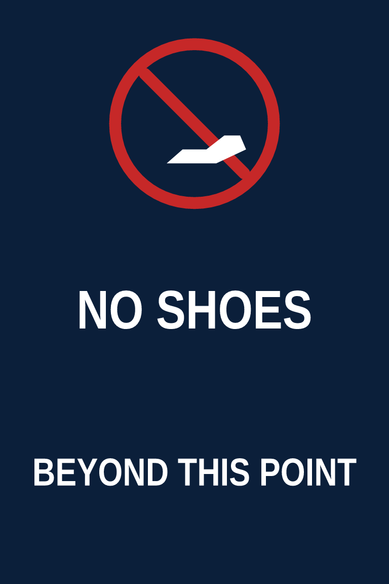 Custom marina and dock sign builder example: No Shoes Beyond This Point in navy, red and white