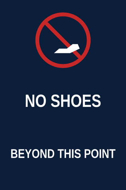 Custom marina and dock sign builder example: No Shoes Beyond This Point in navy, red and white