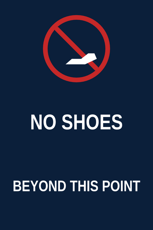 Custom marina and dock sign builder example: No Shoes Beyond This Point in navy, red and white