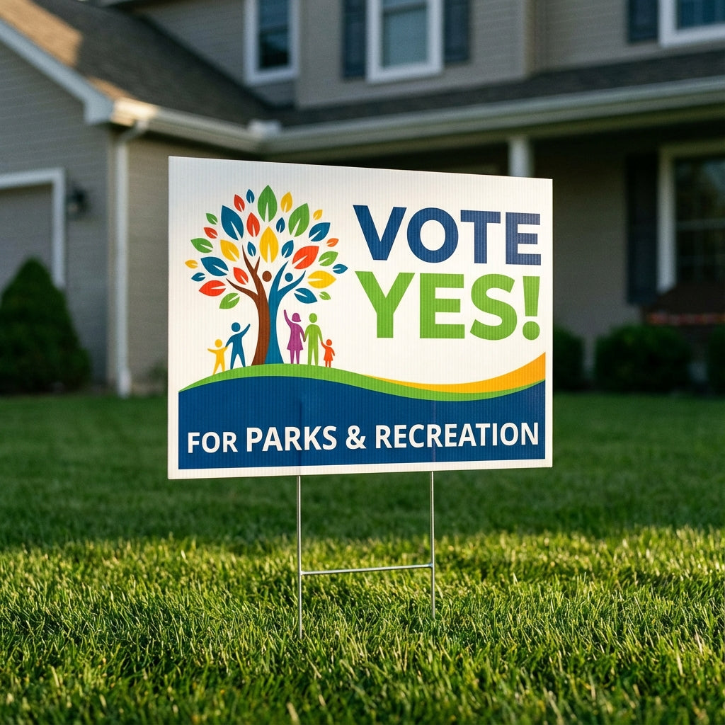 18x24 double-sided coroplast lawn sign on H-stake, printed in Ontario