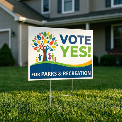 18x24 double-sided coroplast lawn sign on H-stake, printed in Ontario