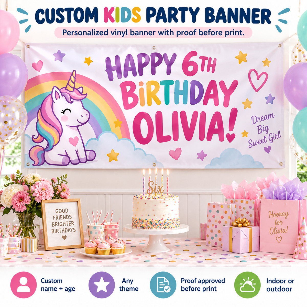 Personalized party banner designed from your photos and proofed before print