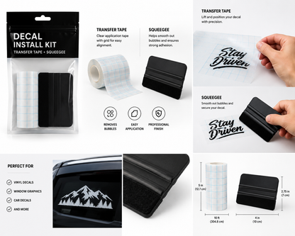 Essential decal installation kit with 5-inch by 10-foot professional application tape and felt-edge applicator