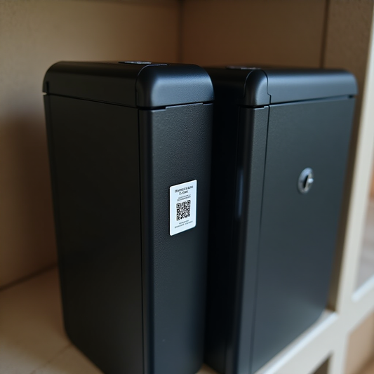Black e-bike battery with a small QR recovery label