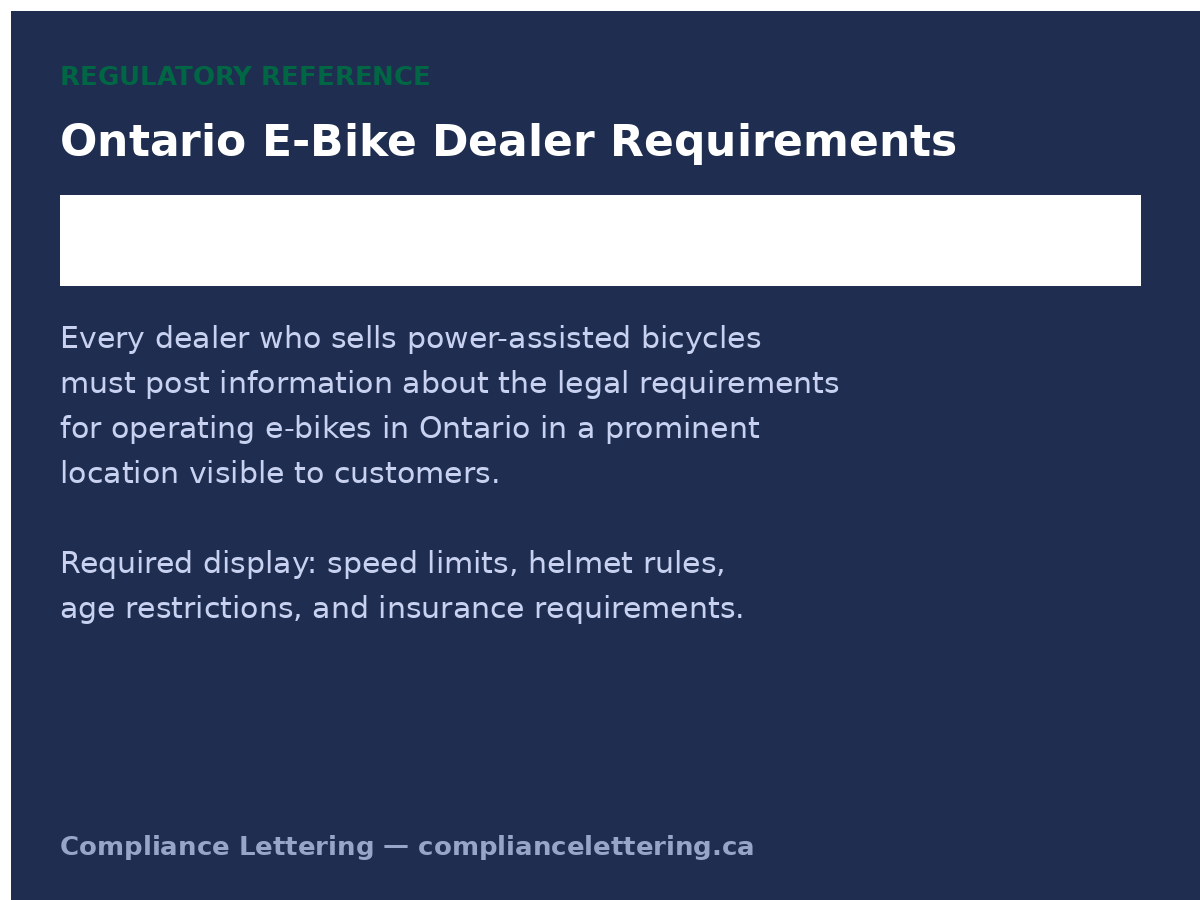 E-bike dealer Ontario regulation display requirement reference