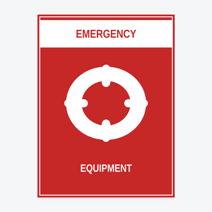 Emergency Equipment Marina Sign at 18×24 in — same production master, fitted not stretched