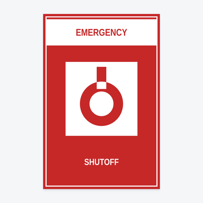 Emergency Shutoff Marina Sign at 12×18 in — same production master, fitted not stretched