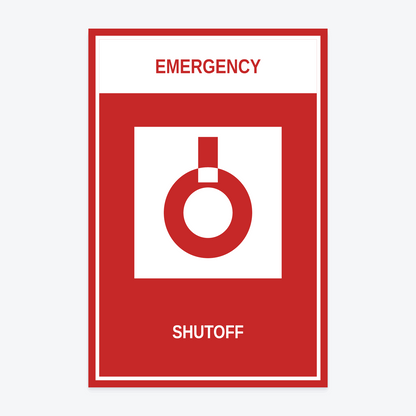Emergency Shutoff Marina Sign as a printed outdoor vinyl decal, 8×12 in