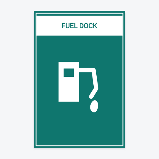 Fuel Dock Marina Sign — FUEL DOCK wording rendered from the production template, shown at 12×18 in