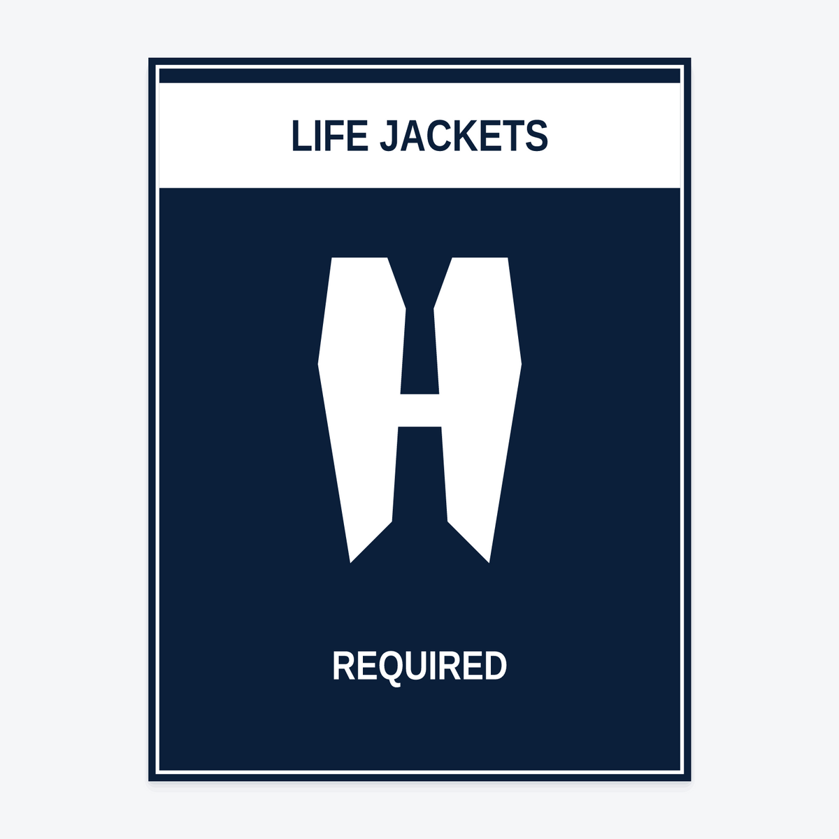 Life Jackets Required Marina Sign at 18×24 in — same production master, fitted not stretched