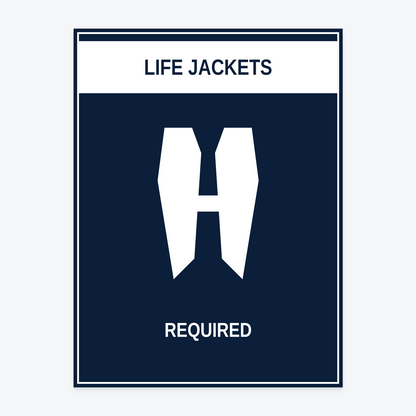 Life Jackets Required Marina Sign at 18×24 in — same production master, fitted not stretched