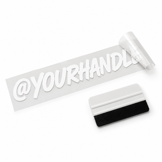 Handle decal flat lay with transfer tape and squeegee install kit