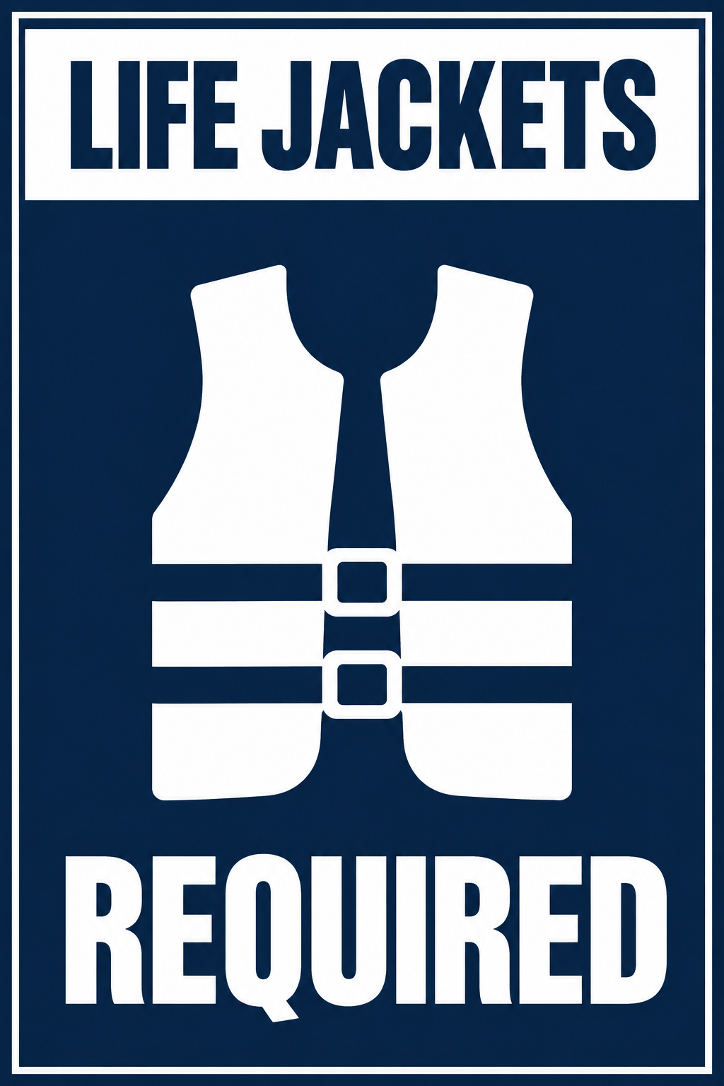 Life Jackets Required Marina Sign — 12 × 18 inch 3 mm ACM sign, square corners, no holes