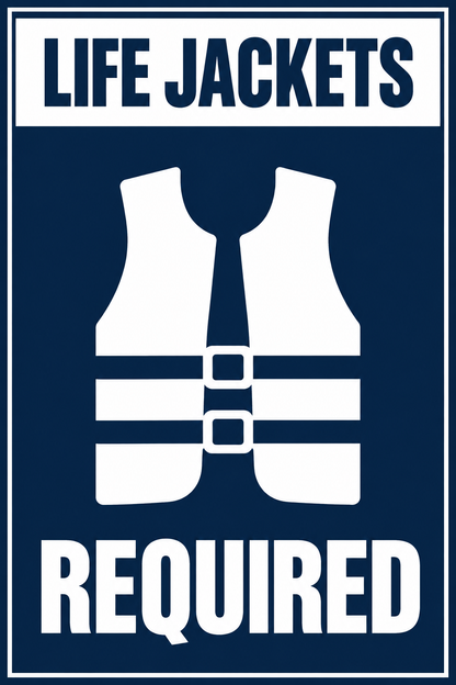 Life Jackets Required Marina Sign — 12 × 18 inch 3 mm ACM sign, square corners, no holes