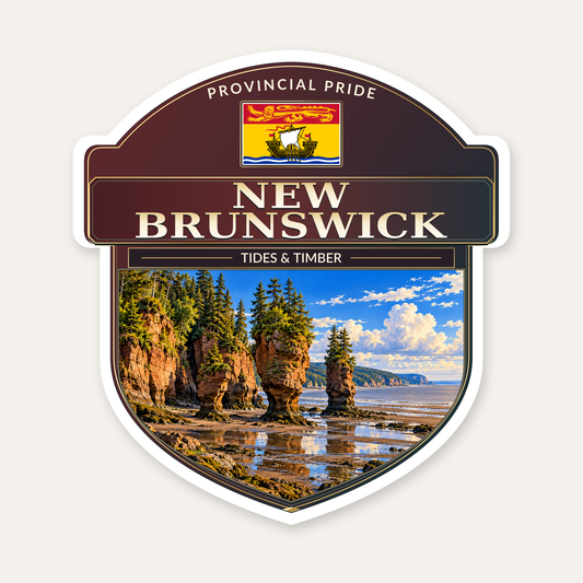 New Brunswick badge decal, shield design with the New Brunswick flag panel