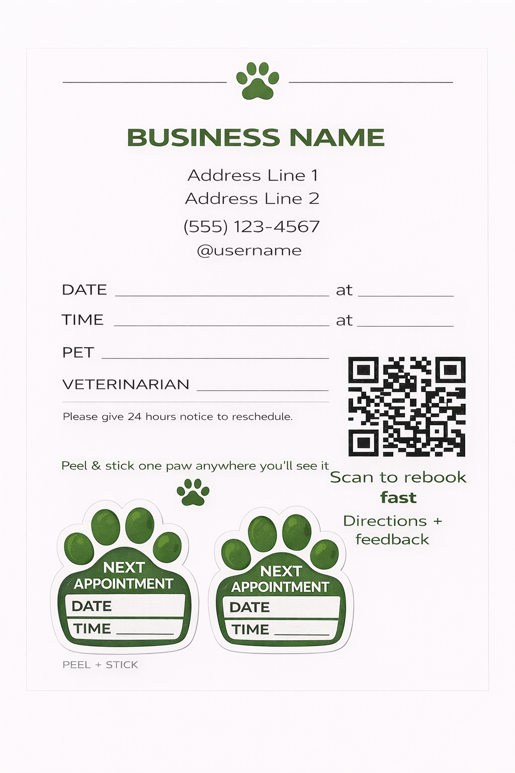 Standard unlaminated outdoor vinyl appointment reminder template for veterinary clinics