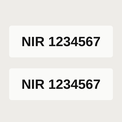 Pair of black NIR number decals on a white truck cab, example number