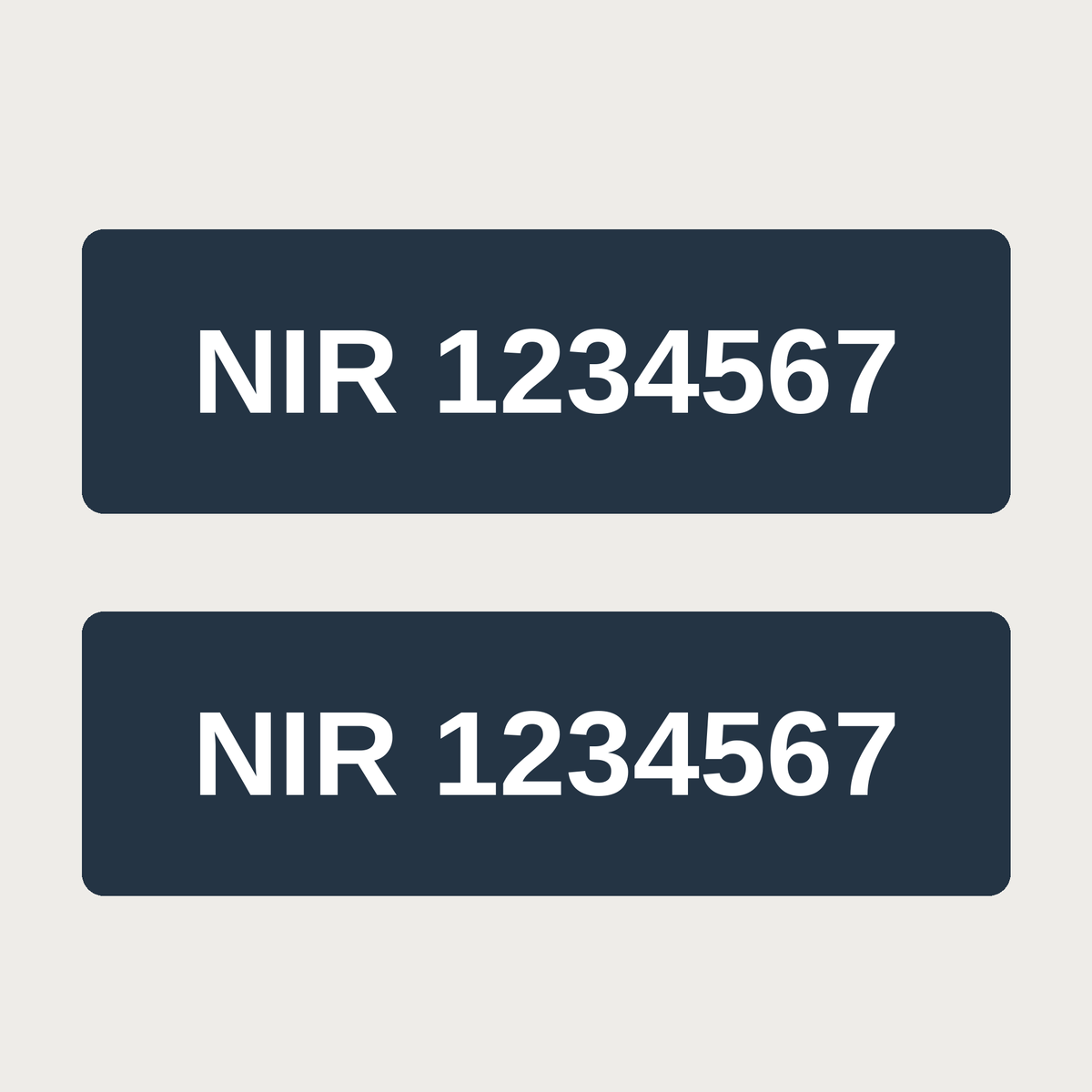 Pair of white NIR number decals on a dark truck cab, example number