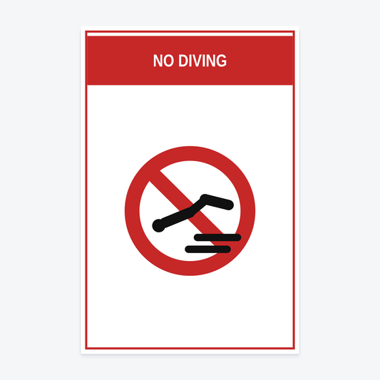 No Diving Marina & Dock Sign — NO DIVING wording rendered from the production template, shown at 12×18 in