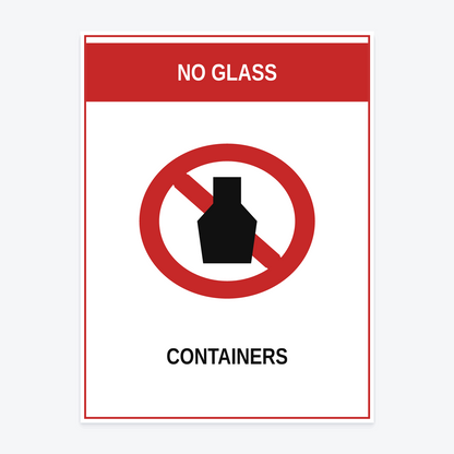 No Glass Containers Marina Sign at 18×24 in — same production master, fitted not stretched