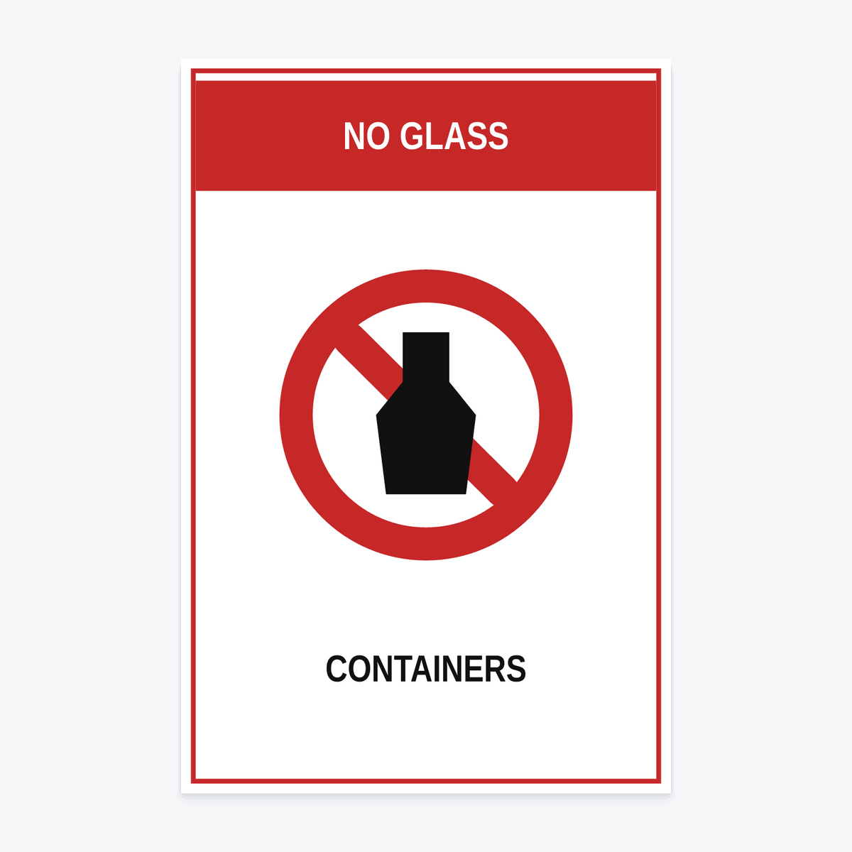 No Glass Containers Marina Sign as a printed outdoor vinyl decal, 12×18 in