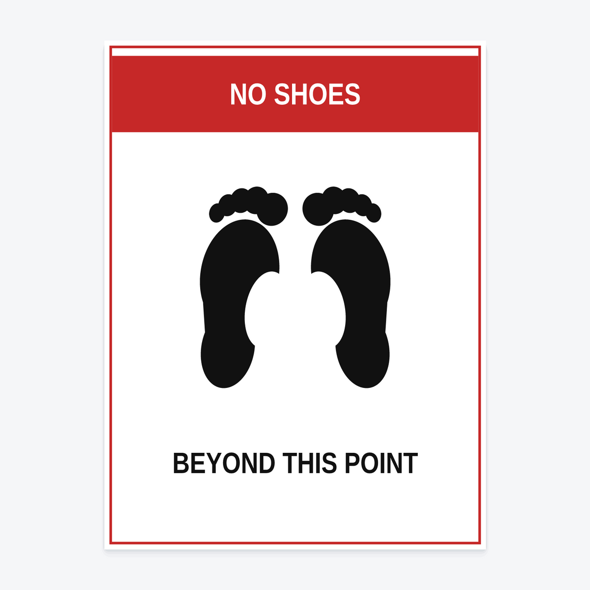 No Shoes Beyond This Point Marina Sign at 18×24 in — same production master, fitted not stretched