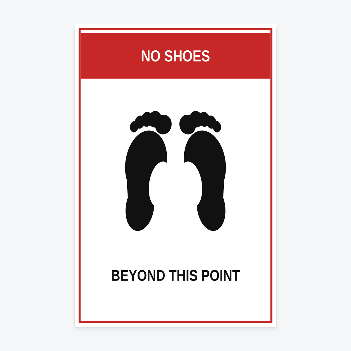 No Shoes Beyond This Point Marina Sign as a printed outdoor vinyl decal, 12×18 in