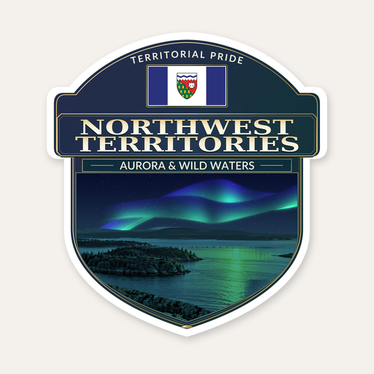 Northwest Territories badge decal, shield design with the Northwest Territories flag panel
