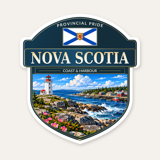 Nova Scotia badge decal, shield design with the Nova Scotia flag panel