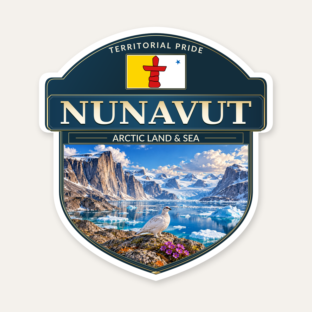 Nunavut badge decal, shield design with the Nunavut flag panel