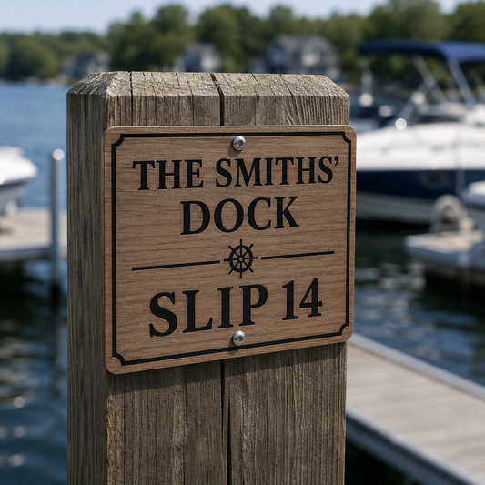 Personalized dock & property aluminum sign Canada — custom slip sign at marina