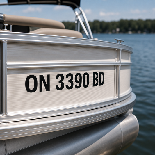 Pontoon boat registration numbers Canada — Ontario sunny lake, TC spec