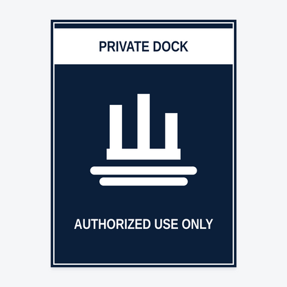 Private Dock — Authorized Use Only Sign at 18×24 in — same production master, fitted not stretched