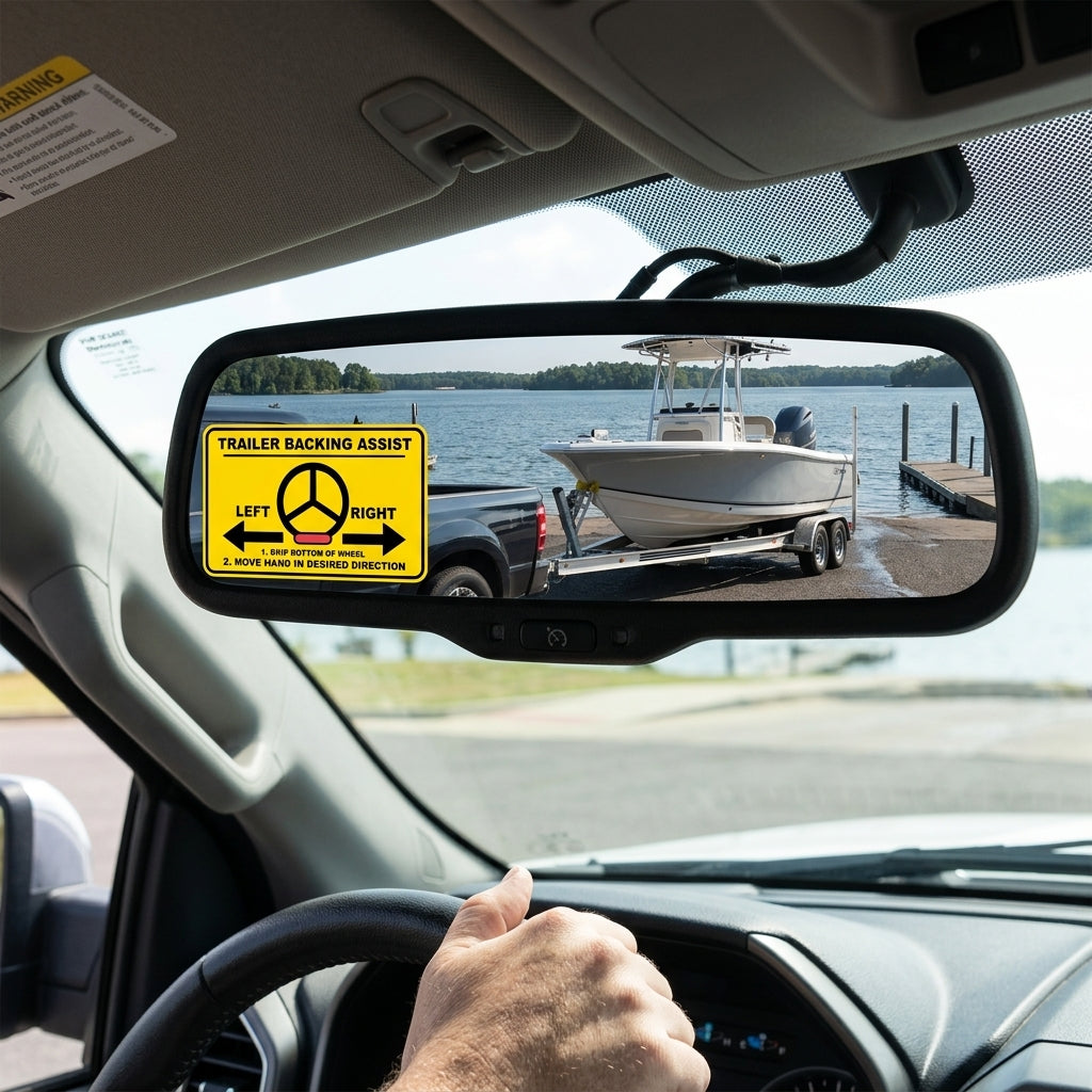 pro trailer backing assist decal rearview mirror installed   eb76d544