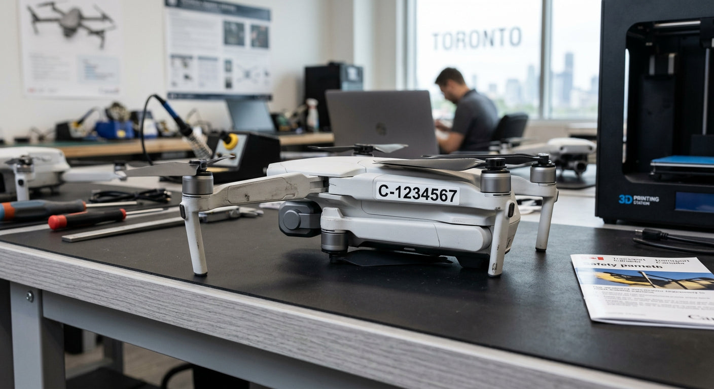 Set of three drone registration labels for Transport Canada compliance
