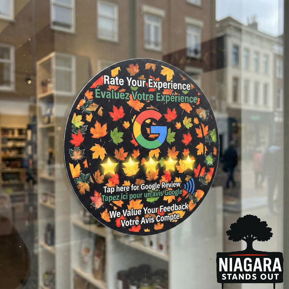 qr code review sticker shop window fall design   7355db30