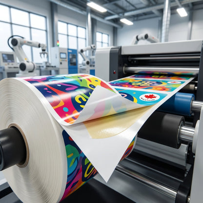 Waterproof BOPP roll labels ready for a dispenser, Ontario production