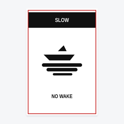 Slow — No Wake Marina Sign — SLOW / NO WAKE wording rendered from the production template, shown at 12×18 in