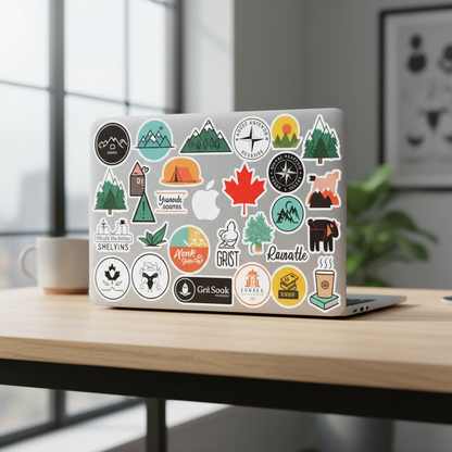 Custom printed vinyl stickers on a laptop