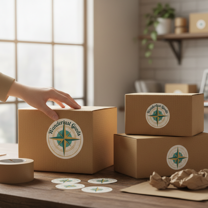 Custom logo stickers on shipping boxes