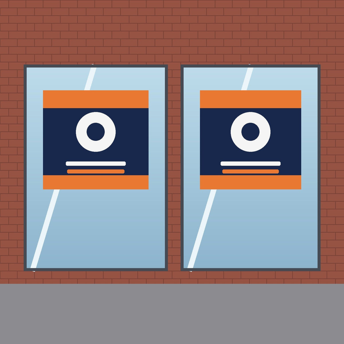 Matching graphics on a double storefront window