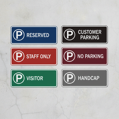 Six custom parking sign colour options full customization range
