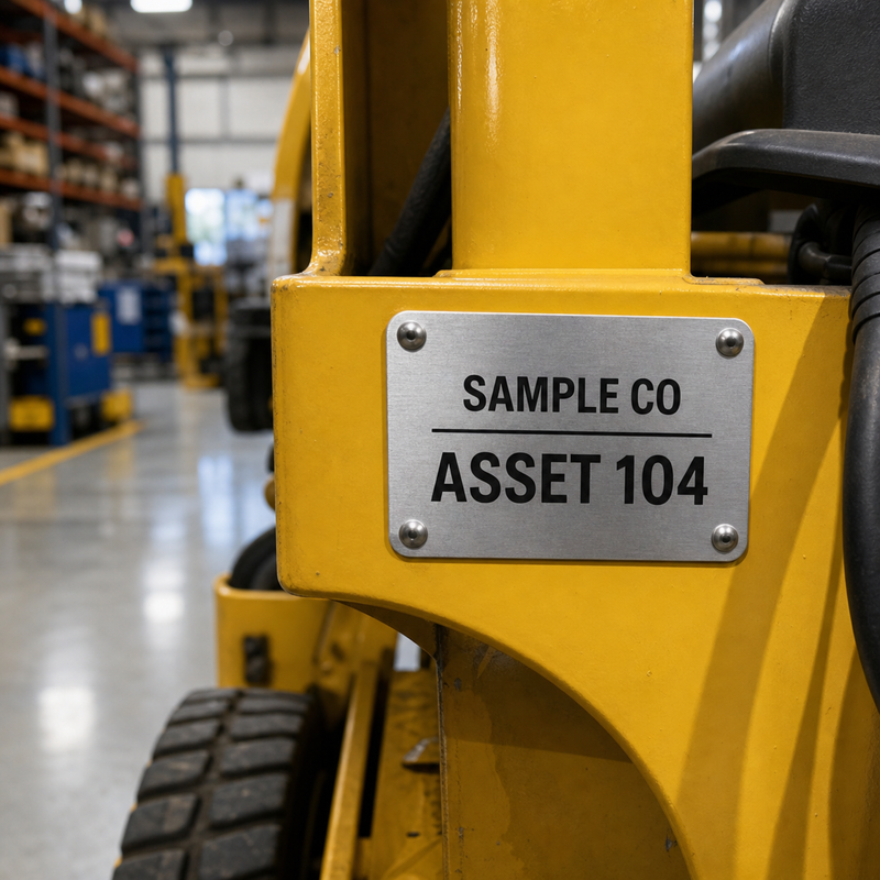 Durable asset tag applied to industrial equipment
