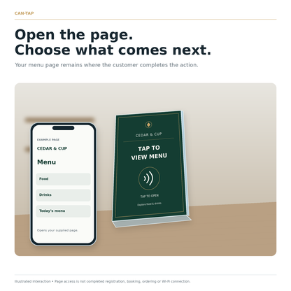 Illustrated cafe counter with a sample sign and phone showing an example your menu page.
