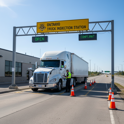 Commercial truck compliance concept at Ontario MTO weigh station
