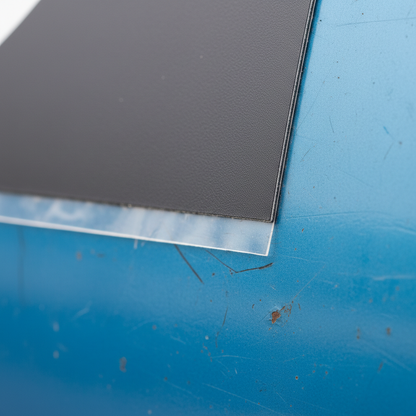 Premium outdoor vinyl detail on painted steel truck door showing adhesion quality