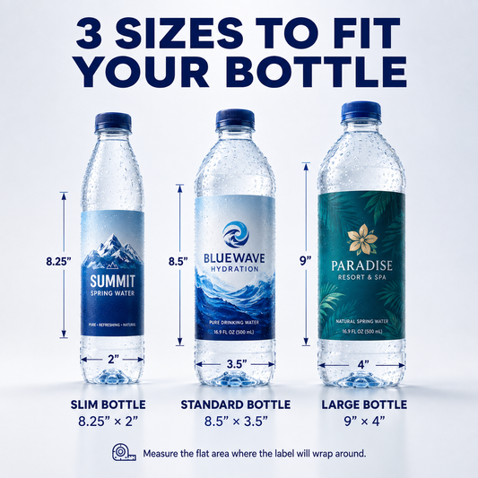 Custom waterproof water bottle labels — full-colour wrap on a bottle