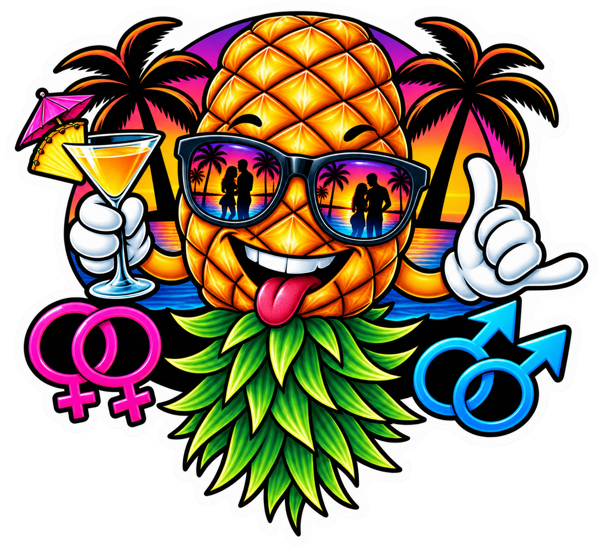 Upside-down pineapple decal artwork with die-cut border, clear background
