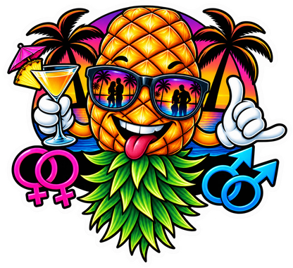 Upside-down pineapple decal artwork with die-cut border, clear background